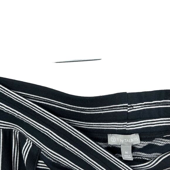 T by Talbots Womens Maxi Skirt Striped Stretch Drawstring Pockets Black White M - Picture 3 of 6